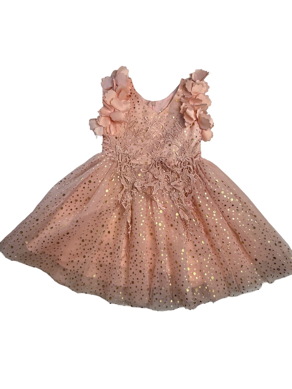 Trish Scully Formal Blush Pink Gold Dot Tulle Special Party Dress Girls 4 GUC